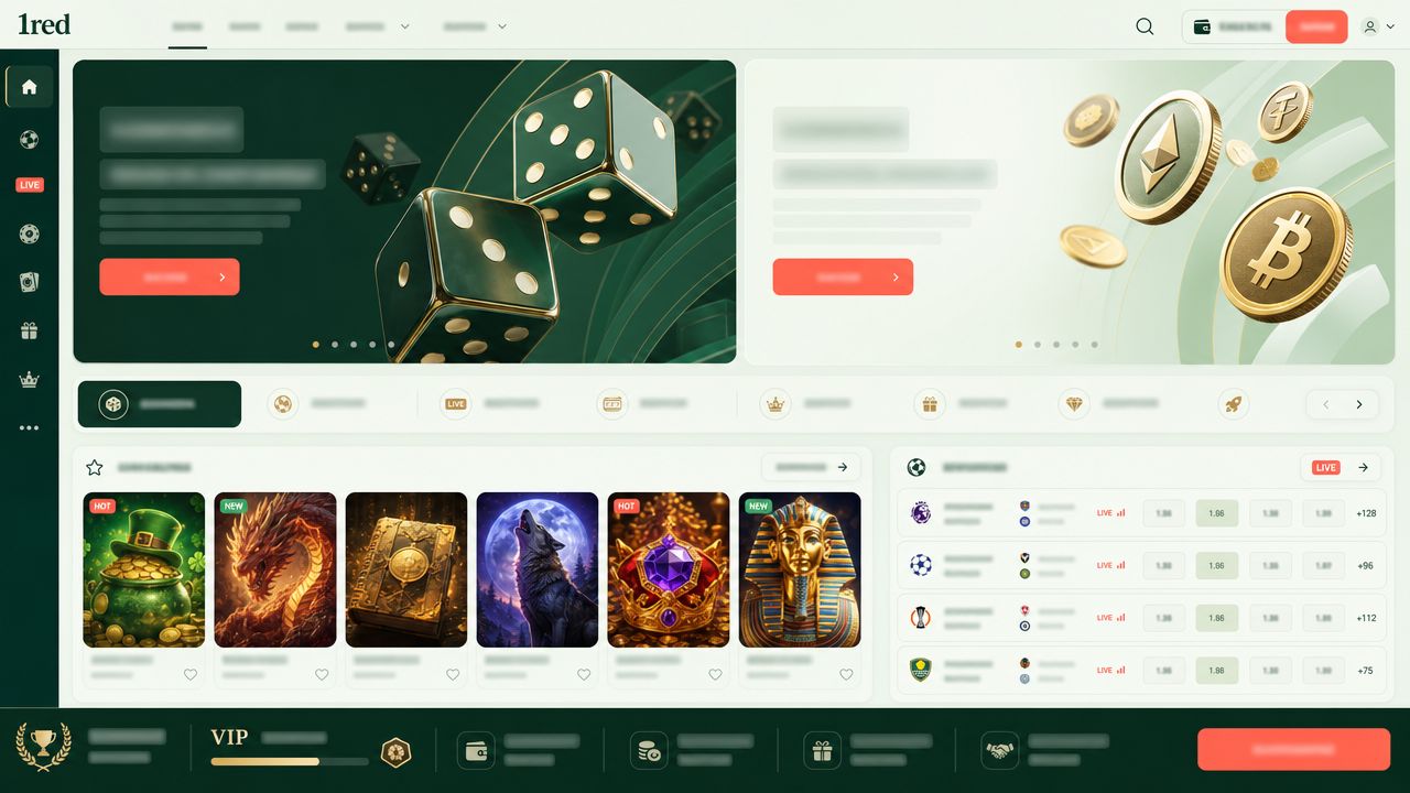 1red crypto casino and sportsbook homepage screenshot